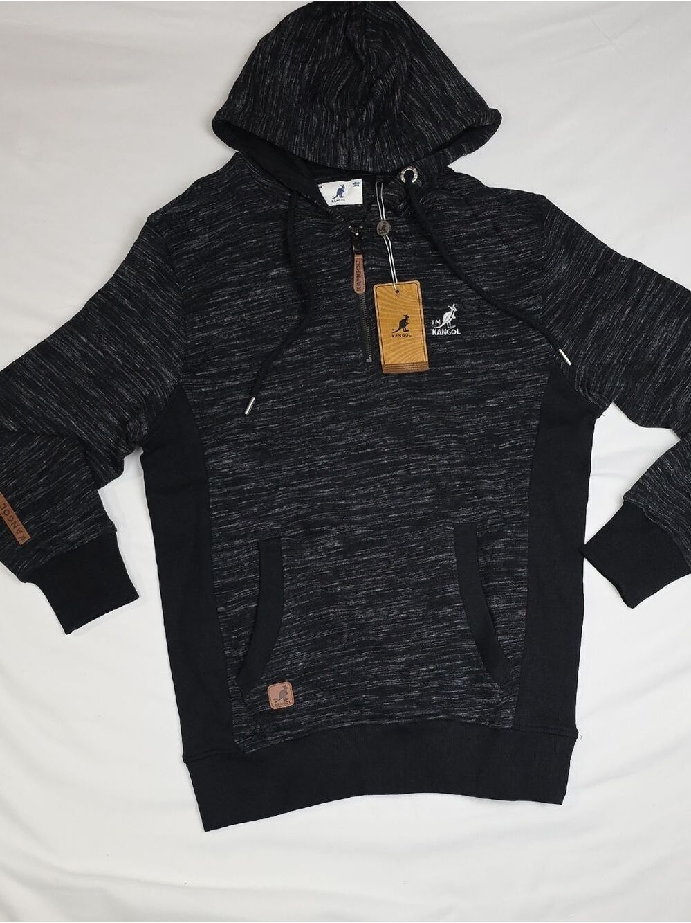 Kangol Black Marled Hooded Pullover Small